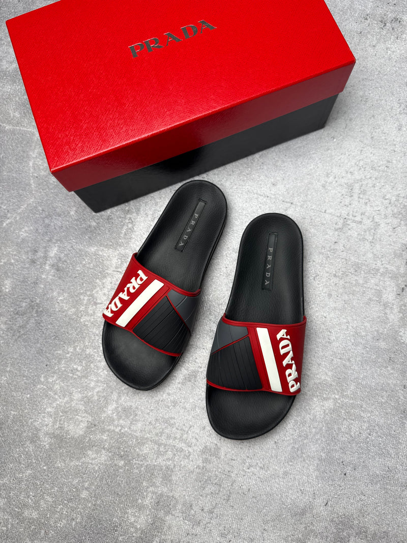 Prada Linear Rossa Pool Sliders